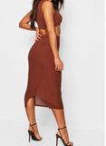 Rib midi skirt Square neck barlet two piece