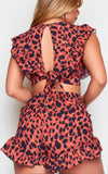 Cheetah burn orange ruched two pieces set