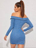 Off the shoulder zipper denim dress