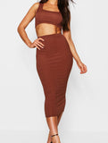 Rib midi skirt Square neck barlet two piece