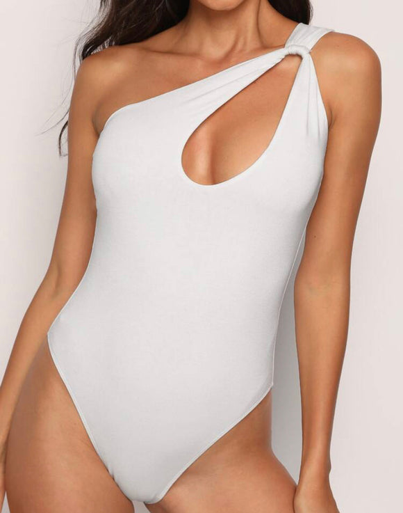 One shoulder cutout knot bodysuit