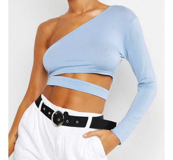 One shoulder one sleeve crop top